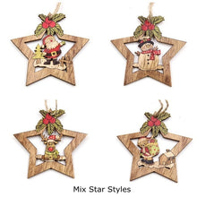Charger l'image dans la galerie, 4PCS Star Printed Wooden Pendants Ornaments Xmas Tree Ornament DIY Wood Crafts Kids Gift for Home Christmas Party Decorations