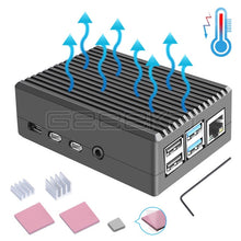 Charger l'image dans la galerie, GeeekPi Black / Dark Gray Metal Case Enclosure Cover Shell with Heat Sinks for Raspberry Pi 4B Pi 4 Model B
