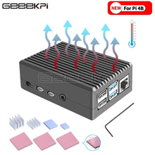 Charger l'image dans la galerie, GeeekPi Black / Dark Gray Metal Case Enclosure Cover Shell with Heat Sinks for Raspberry Pi 4B Pi 4 Model B
