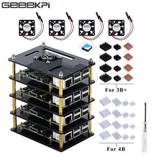Charger l'image dans la galerie, GeeekPi 4 Layer Acrylic Dark Brown/Transparent Clear Case Cooling Raspberry Pi 4B / 3B+ / 3B /2B/B+
