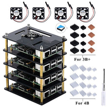 Charger l'image dans la galerie, GeeekPi 4 Layer Acrylic Dark Brown/Transparent Clear Case Cooling Raspberry Pi 4B / 3B+ / 3B /2B/B+
