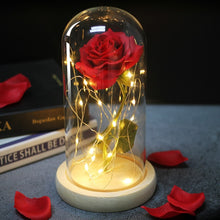 Charger l'image dans la galerie, Artificial Eternal Rose  LED Light Beauty The Beast In Glass Cover Christmas

